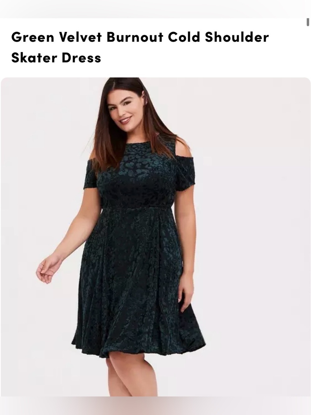 torrid Green Velvet Burnout Cold-Shoulder Skater Dress